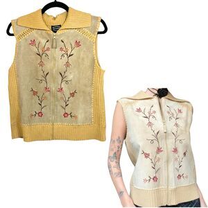 Designers Studio Originals Suede Embroidered Sweater Vest Women's Size Small